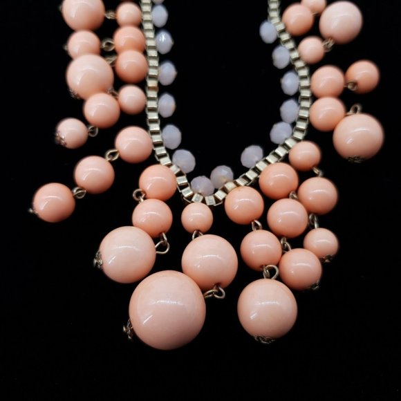 Womens Drop Vintage Style Necklace 18" to 21" Long Metal Peach Waterfall Bead - Picture 8 of 8